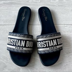 Dior Dway Slide Deep Blue Embroidered Cotton